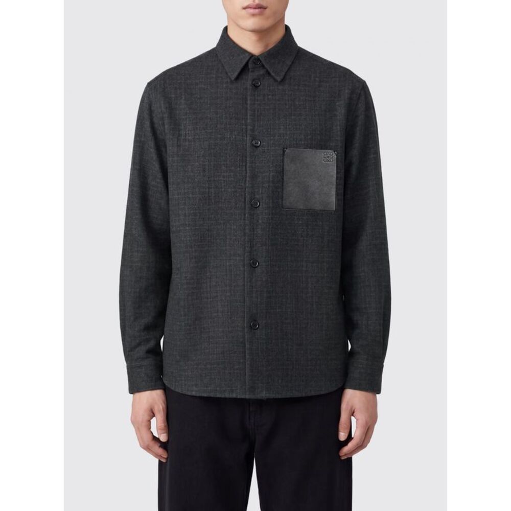 Loewe Men Wool Shirt Jacket Loewe With French Collar And Patch Pockets